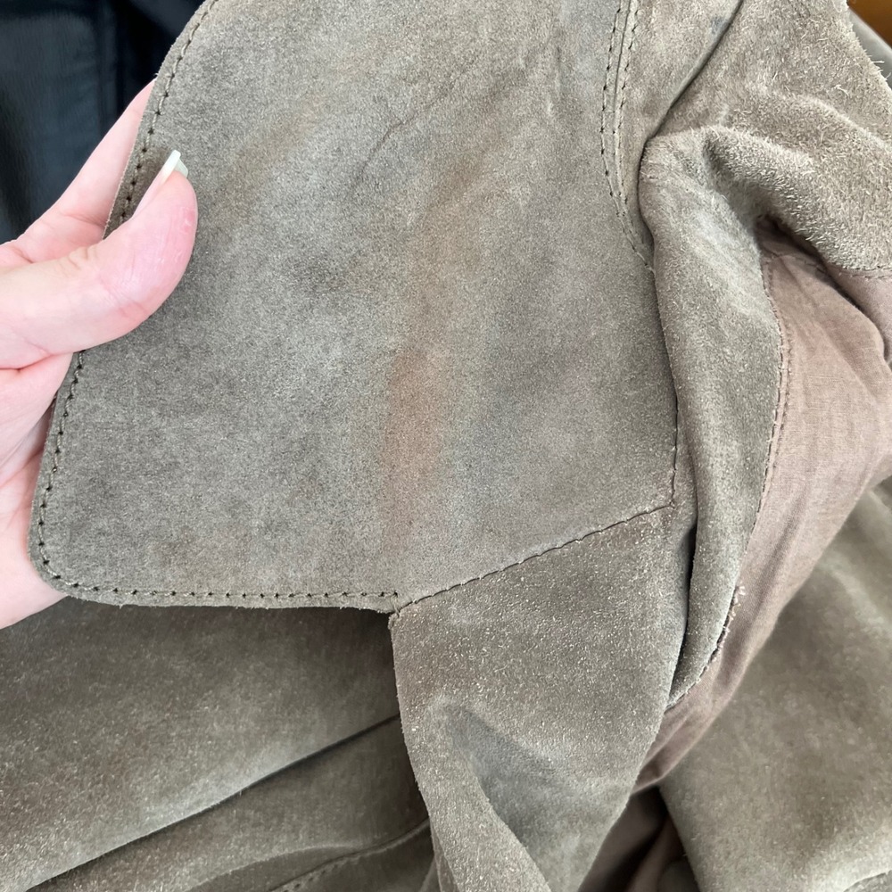 MNG Mango Genuine Leather Suede Trench Coat Belted‎ Taupe Double Breasted - Picture 7 of 16